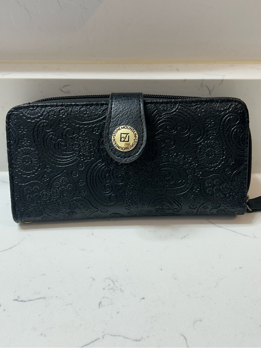 Stone Mountain Accessories Black Embossed Zip-Around Wallet with Snap Tab